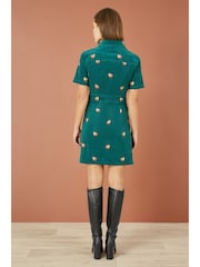 Yumi Blue Corduroy Shirt Dress With All Over Fox Embroidery - Image 3 of 4