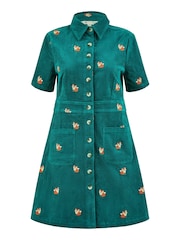 Yumi Blue Corduroy Shirt Dress With All Over Fox Embroidery - Image 4 of 4