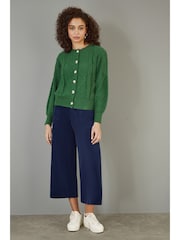 Yumi Blue Corduroy Cropped Wide Leg Trousers With Pockets - Image 1 of 4