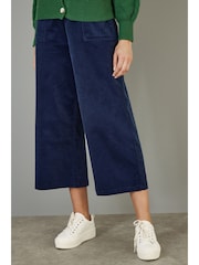 Yumi Blue Corduroy Cropped Wide Leg Trousers With Pockets - Image 2 of 4