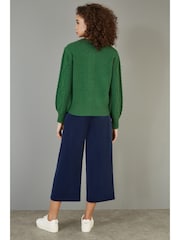 Yumi Blue Corduroy Cropped Wide Leg Trousers With Pockets - Image 3 of 4