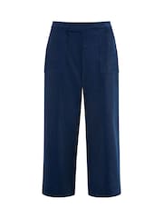 Yumi Blue Corduroy Cropped Wide Leg Trousers With Pockets - Image 4 of 4