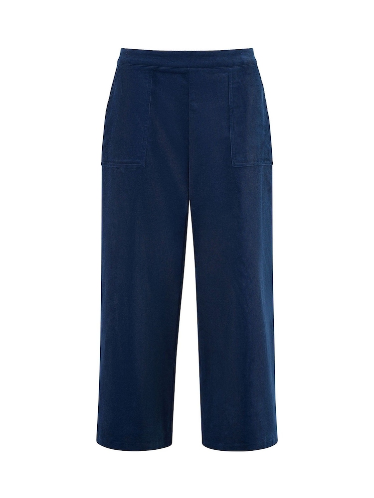 Yumi Blue Corduroy Cropped Wide Leg Trousers With Pockets - Image 4 of 4