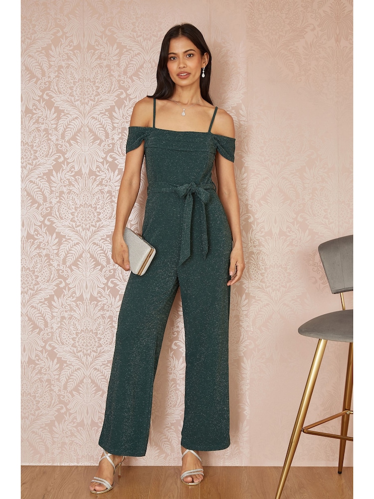 Yumi, glitzernder Bardot-Stretch-Jumpsuit - Bild 1 von 5 Yumi, glitzernder Bardot-Stretch-Jumpsuit - Bild 1 von 5