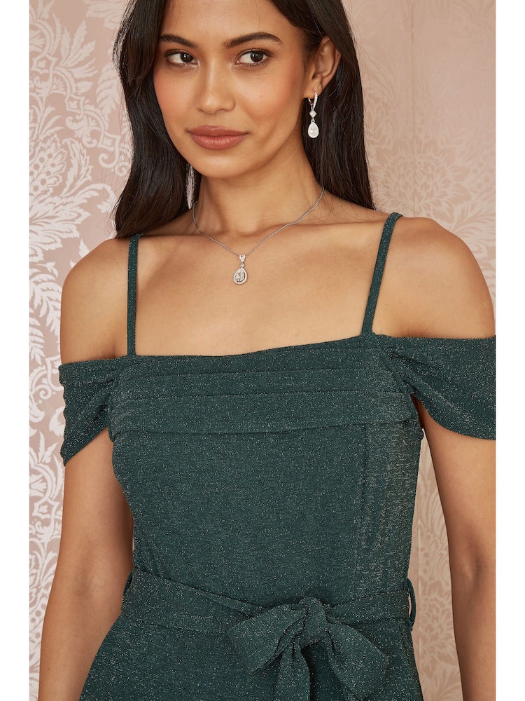 Yumi Green Sparkle Stretch Bardot Jumpsuit - Image 4 of 5