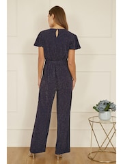 Yumi Blue Sparkle Stretch Wrap Over Jumpsuit - Image 3 of 4