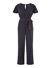 Yumi Blue Sparkle Stretch Wrap Over Jumpsuit - Image 4 of 4