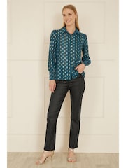 Yumi Dark Blue Diamond Foil Print Top With Ruched Cuff - Image 2 of 5