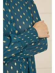 Yumi Dark Blue Diamond Foil Print Top With Ruched Cuff - Image 4 of 5
