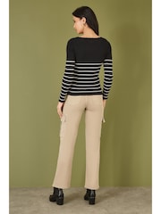 Yumi Black Stripe Rib Knitted Long Sleeve Top With Button Details - Image 3 of 5