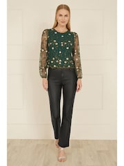 Yumi Green Floral Embroidered Long Sleeve Top - Image 2 of 5