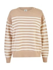 Yumi Brown Stripe Knitted Relaxed Jumper With Button Details - Image 5 of 5