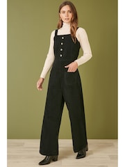 Yumi Black Corduroy Stretch Dungaree Style Jumpsuit - Image 1 of 4
