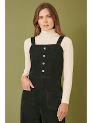 Yumi Black Corduroy Stretch Dungaree Style Jumpsuit - Image 2 of 4