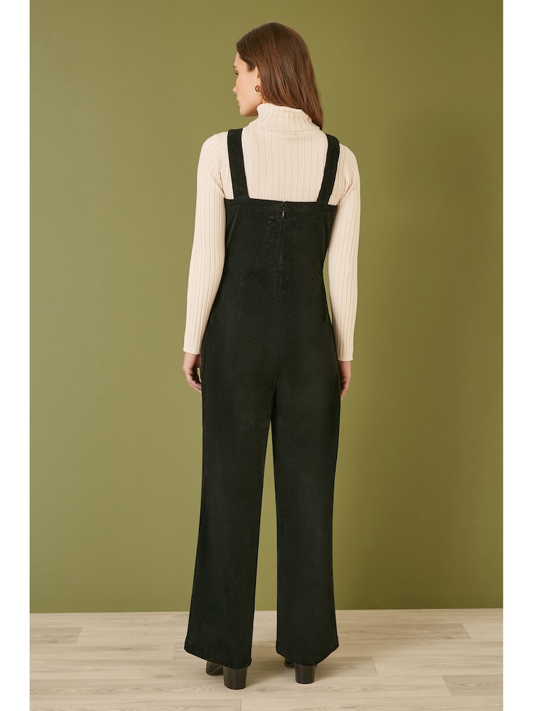 Yumi Black Corduroy Stretch Dungaree Style Jumpsuit - Image 3 of 4