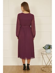 Yumi Purple Pleated Wrap Midi Dress With Sheer Long Sleeves - Image 3 of 4