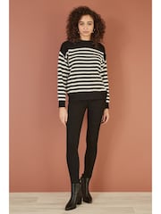 Yumi Black Stripe Knitted Relaxed Jumper With Button Details - Image 2 of 4