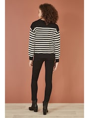 Yumi Black Stripe Knitted Relaxed Jumper With Button Details - Image 3 of 4