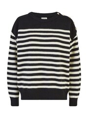 Yumi Black Stripe Knitted Relaxed Jumper With Button Details - Image 4 of 4