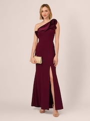 Adrianna Papell Red One Shoulder Mermaid Gown Dress - Image 3 of 7