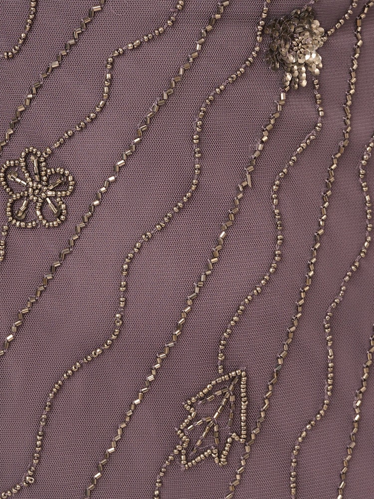 Adrianna Papell Purple Bead Flutter Sleeve Long Dress - Image 7 of 7 Adrianna Papell Purple Bead Flutter Sleeve Long Dress - Image 7 of 7