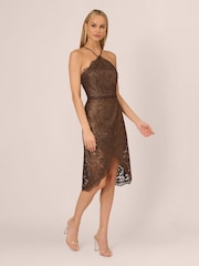 Adrianna by Adrianna Papell Natural Foil Lace Halter Dress - Изображение 1 из 7