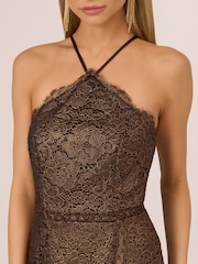 Adrianna by Adrianna Papell Natural Foil Lace Halter Dress - Изображение 4 из 7