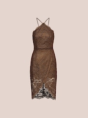 Adrianna by Adrianna Papell Natural Foil Lace Halter Dress - Изображение 6 из 7