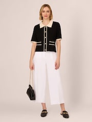 Adrianna Papell Button Front Short Sleeve Sweater With Contrast Collar - Image 3 of 7