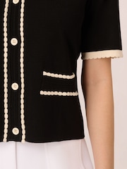 Adrianna Papell Button Front Short Sleeve Sweater With Contrast Collar - Image 5 of 7