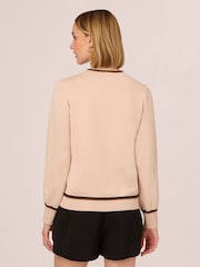Adrianna Papell Natural Bow Tie Neck Contrast Tipped Sweater With Blousion Sleeves - Image 2 of 7