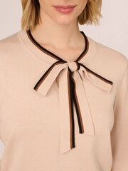 Adrianna Papell Natural Bow Tie Neck Contrast Tipped Sweater With Blousion Sleeves - Image 5 of 7