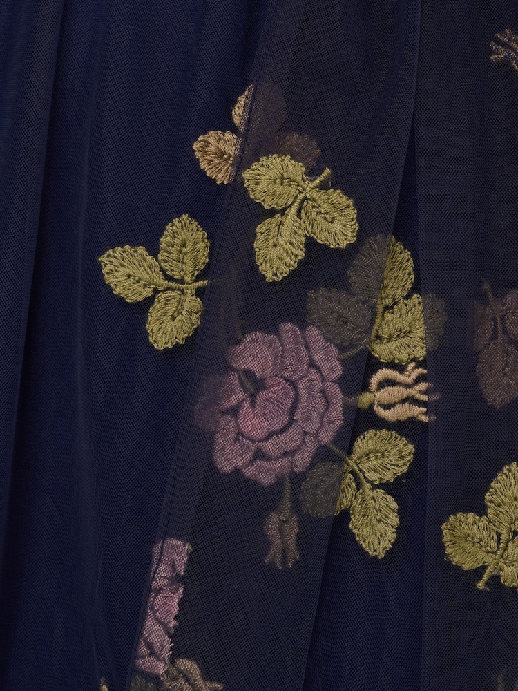 Adrianna Papell Blue Embroidered Flutter Dress - Image 8 of 8 Adrianna Papell Blue Embroidered Flutter Dress - Image 8 of 8