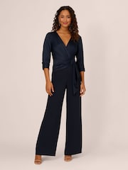Adrianna Papell Blue Satin Crepe Jumpsuit - Image 1 of 7