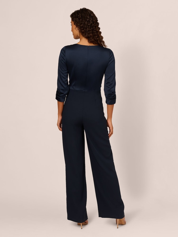 Adrianna Papell Blue Satin Crepe Jumpsuit - Image 2 of 7 Adrianna Papell Blue Satin Crepe Jumpsuit - Image 2 of 7