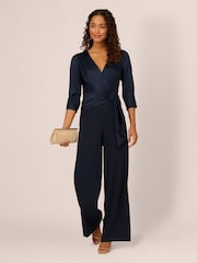 Adrianna Papell Blue Satin Crepe Jumpsuit - Image 3 of 7