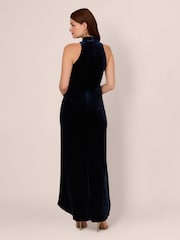 Adrianna Papell Blue Velvet High Low Gown Dress - Image 2 of 7