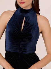 Adrianna Papell Blue Velvet High Low Gown Dress - Image 4 of 7