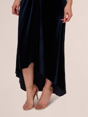 Adrianna Papell Blue Velvet High Low Gown Dress - Image 5 of 7