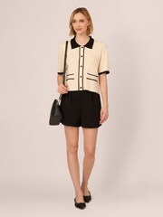 Adrianna Papell Button Front Short Sleeve Sweater With Contrast Collar - Image 3 of 7