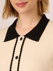 Adrianna Papell Button Front Short Sleeve Sweater With Contrast Collar - Image 4 of 7