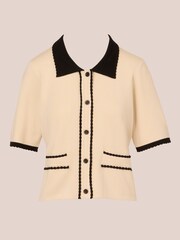 Adrianna Papell Button Front Short Sleeve Sweater With Contrast Collar - Image 6 of 7