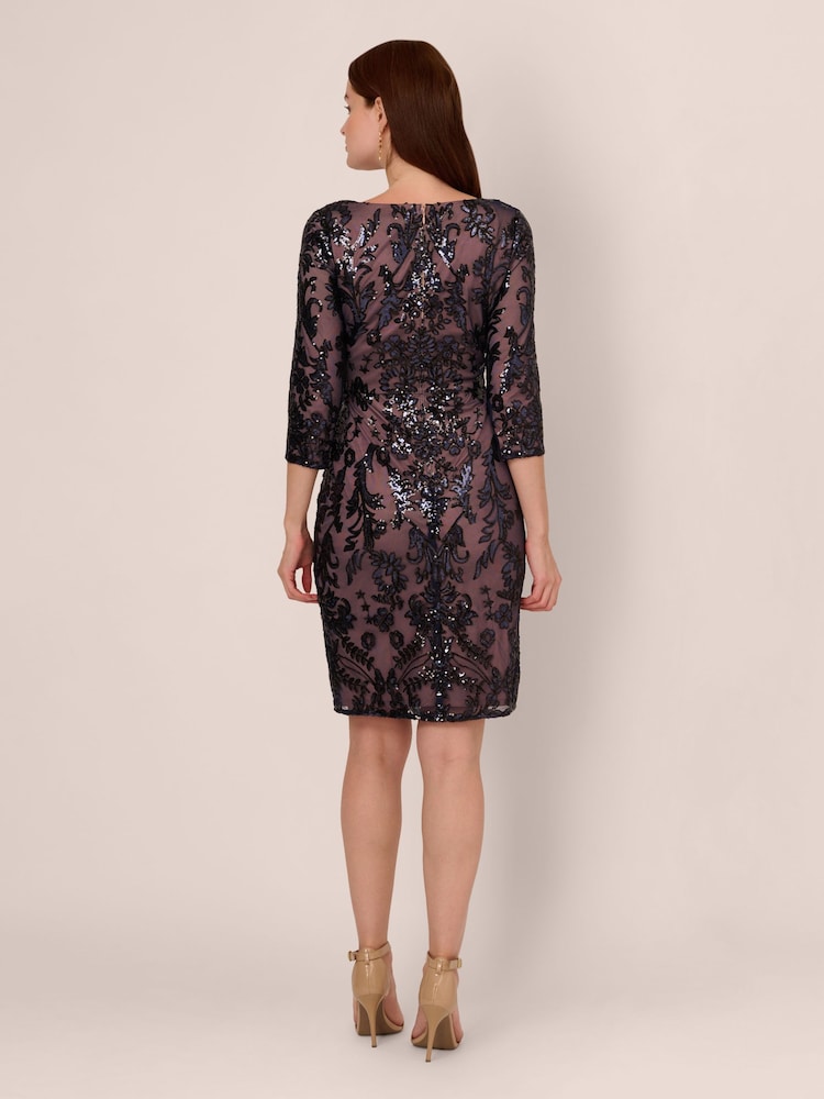 Adrianna Papell Blue Studio Beaded V-Neck Short Dress - Image 2 of 6 Adrianna Papell Blue Studio Beaded V-Neck Short Dress - Image 2 of 6