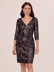 Adrianna Papell Blue Studio Beaded V-Neck Short Dress - Изображение 4 из 6