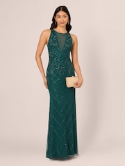 Adrianna Papell Green Studio Bead Halter Long Dress - Image 3 of 7