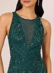 Adrianna Papell Green Studio Bead Halter Long Dress - Image 4 of 7