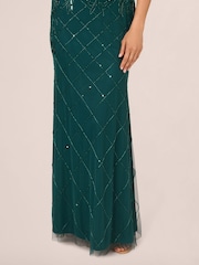Adrianna Papell Green Studio Bead Halter Long Dress - Image 5 of 7