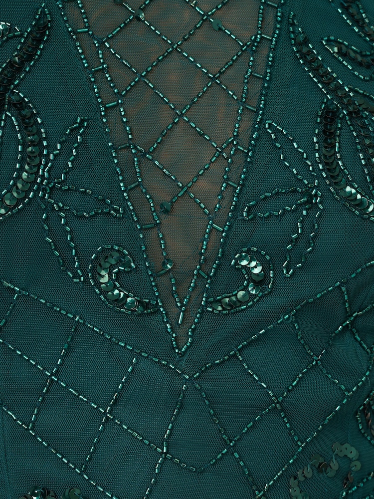 Adrianna Papell Green Studio Bead Halter Long Dress - Image 7 of 7