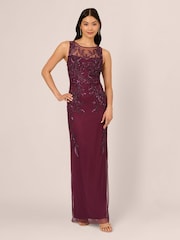 Adrianna Papell Red Studio Beaded Column Long Dress - Image 1 of 7