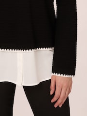 Adrianna Papell Black V-Neck Ottoman Stitch Long Sleeve Twofer Sweater - Image 5 of 7